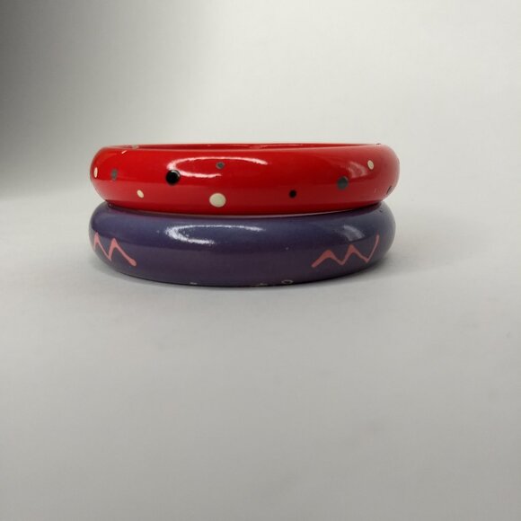 Painted Wood Stacking Bangle Bracelet Lot Purple Red 80s 90s Retro Kidcore Fun - Picture 3 of 15